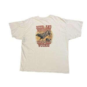 Vintage Western Classics Beer And Whiskey Shirt Mens XL White Rodeo Bull 2004